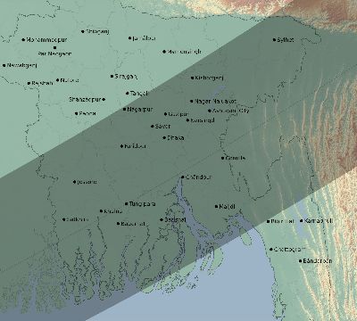 Map of the eclipse path across Bangladesh on 04/30/1688
