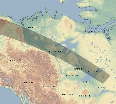 Map of the eclipse path across Canada on 04/30/1688