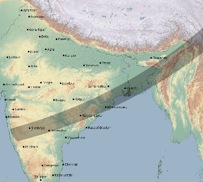 Map of the eclipse path across India on 04/30/1688