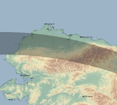 Map of the eclipse path across United States on 04/30/1688