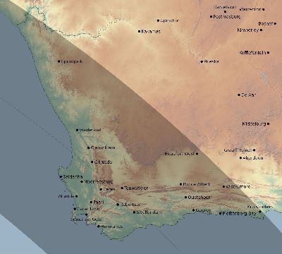 Map of the eclipse path across South Africa on 10/24/1688