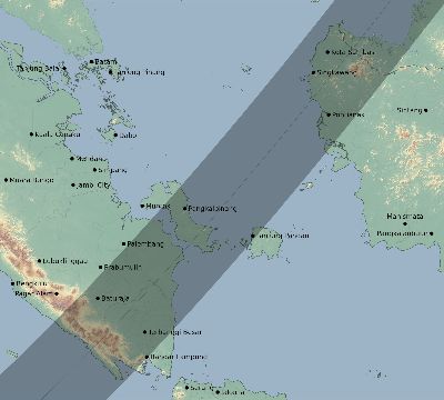 Map of the eclipse path across Indonesia on 02/28/1691