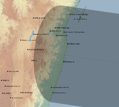 Map of the eclipse path across Madagascar on 02/28/1691