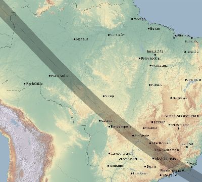 Map of the eclipse path across Brazil on 08/23/1691