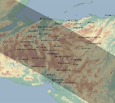 Map of the eclipse path across Honduras on 08/23/1691