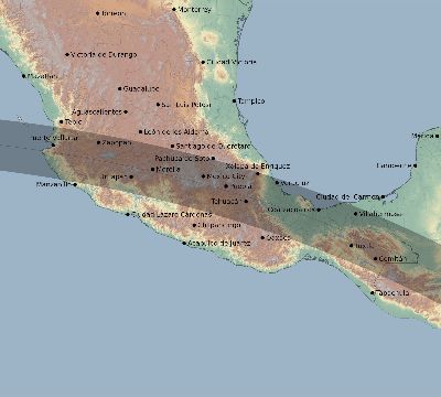 Map of the eclipse path across Mexico on 08/23/1691
