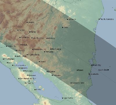 Map of the eclipse path across Nicaragua on 08/23/1691