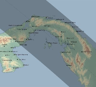 Map of the eclipse path across Panama on 08/23/1691