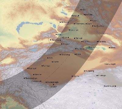 Map of the eclipse path across China on 02/17/1692