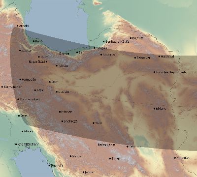 Map of the eclipse path across Iran on 02/17/1692