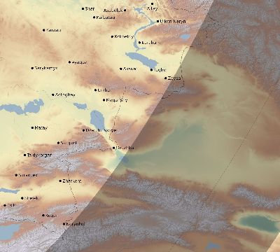 Map of the eclipse path across Kazakhstan on 02/17/1692