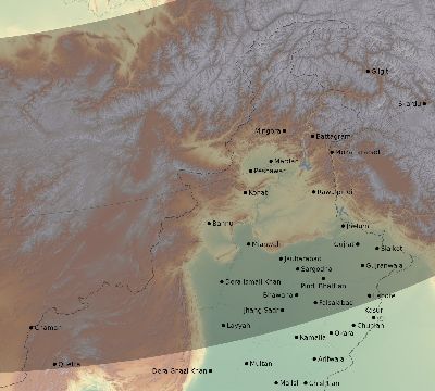 Map of the eclipse path across Pakistan on 02/17/1692