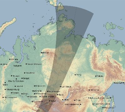 Map of the eclipse path across Russia on 02/17/1692