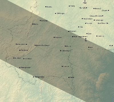 Map of the eclipse path across Burkina Faso on 06/22/1694