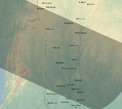 Map of the eclipse path across Benin on 06/22/1694