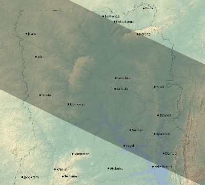 Map of the eclipse path across Ghana on 06/22/1694