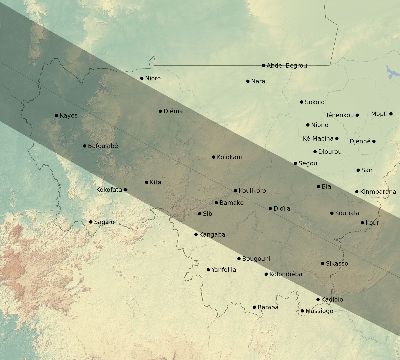 Map of the eclipse path across Mali on 06/22/1694