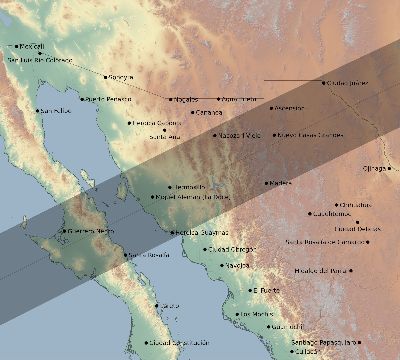 Map of the eclipse path across Mexico on 06/22/1694