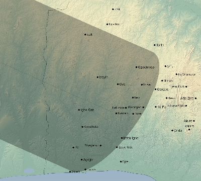 Map of the eclipse path across Nigeria on 06/22/1694