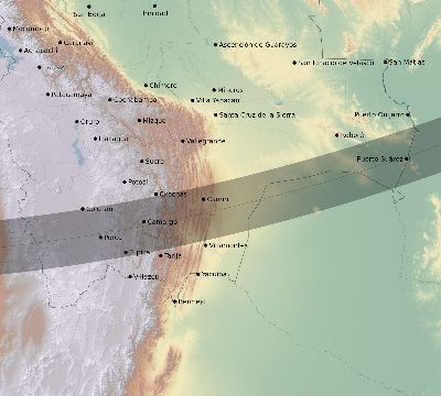 Map of the eclipse path across Bolivia on 12/16/1694