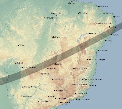 Map of the eclipse path across Brazil on 12/16/1694