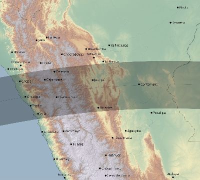 Map of the eclipse path across Peru on 06/11/1695