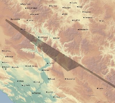Map of the eclipse path across Bosnia and Herzegovina on 12/06/1695