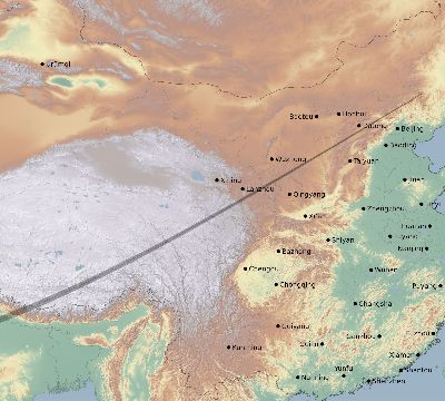 Map of the eclipse path across China on 12/06/1695