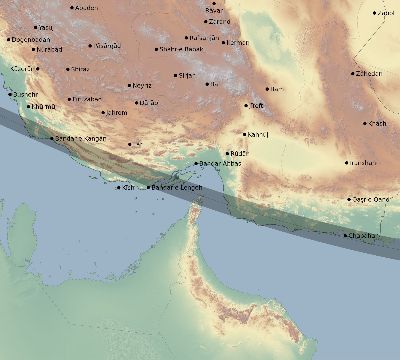 Map of the eclipse path across Iran on 12/06/1695