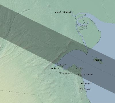 Map of the eclipse path across Kuwait on 12/06/1695