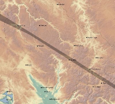 Map of the eclipse path across Montenegro on 12/06/1695