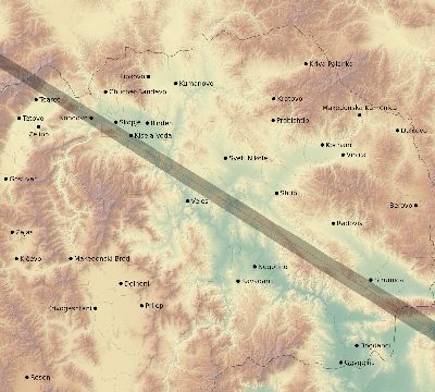 Map of the eclipse path across North Macedonia on 12/06/1695