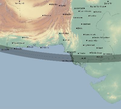 Map of the eclipse path across Pakistan on 12/06/1695