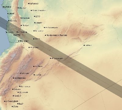 Map of the eclipse path across Syria on 12/06/1695