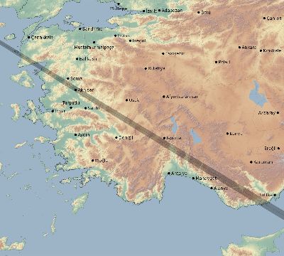 Map of the eclipse path across Turkey on 12/06/1695