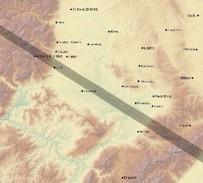 Map of the eclipse path across Kosovo on 12/06/1695