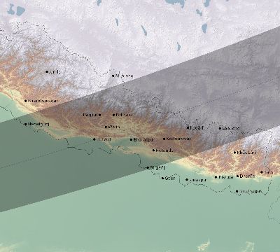 Map of the eclipse path across Nepal on 04/21/1697