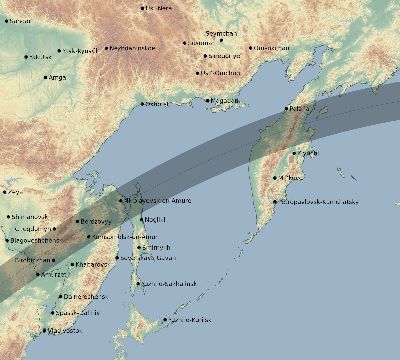 Map of the eclipse path across Russia on 04/21/1697