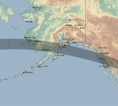 Map of the eclipse path across United States on 04/21/1697