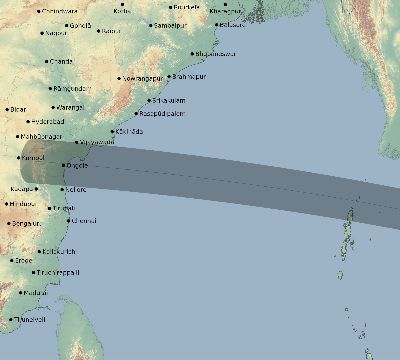 Map of the eclipse path across India on 10/04/1698