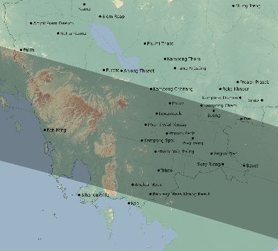 Map of the eclipse path across Cambodia on 10/04/1698