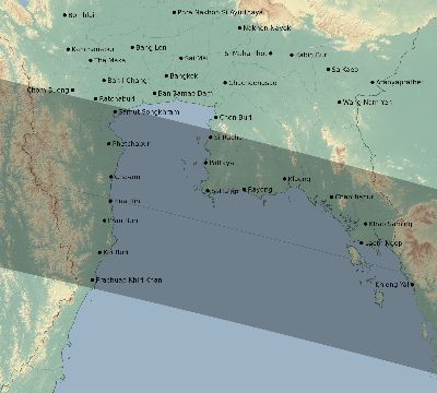 Map of the eclipse path across Thailand on 10/04/1698