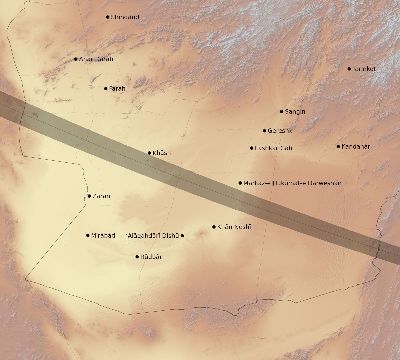 Map of the eclipse path across Afghanistan on 09/23/1699