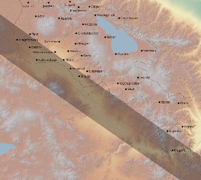 Map of the eclipse path across Armenia on 09/23/1699