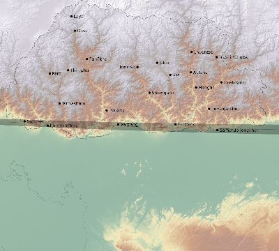 Map of the eclipse path across Bhutan on 09/23/1699