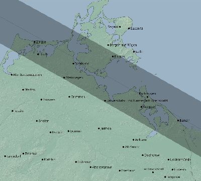 Map of the eclipse path across Germany on 09/23/1699