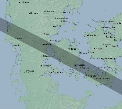 Map of the eclipse path across Denmark on 09/23/1699