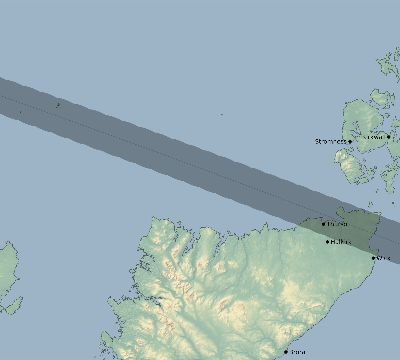 Map of the eclipse path across United Kingdom on 09/23/1699