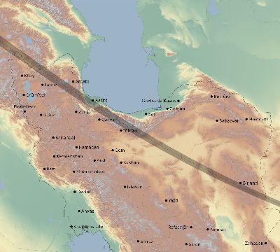 Map of the eclipse path across Iran on 09/23/1699