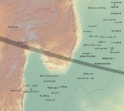 Map of the eclipse path across Pakistan on 09/23/1699
